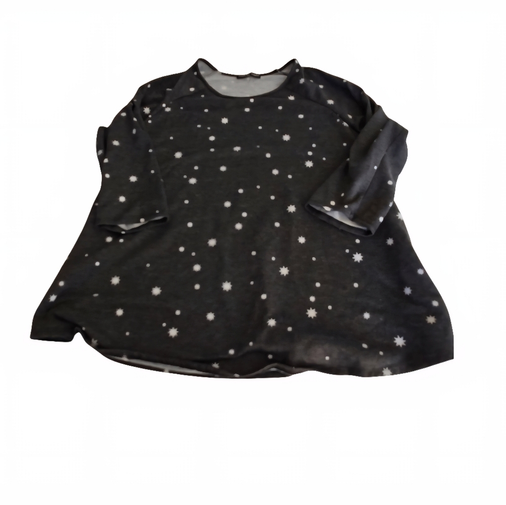 Kim & Cami Top Plus Size 2X Dark Gray Starry Swing Shirt Boat Neck 3/4 Sleeve